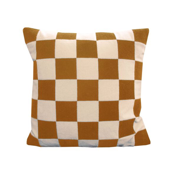 Coussin motif damier  (écru / miel) Coussin motif damier  (écru / miel)